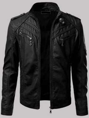 Men’s Black Biker Slim Fit Leather Jacket