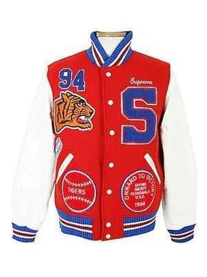 Men Supreme Tiger Logo Varsity Jacket