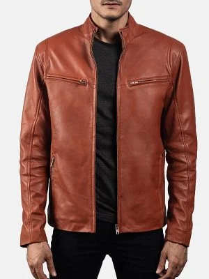 Men’s Tan Brown Biker Leather Jacket