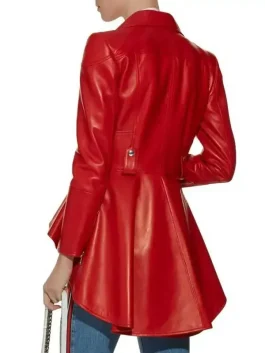 Motorcycle Style Women Red Peplum Leather Jacket back