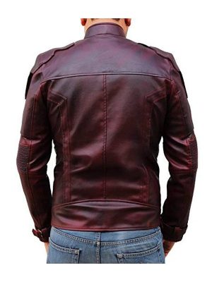 Alternative view of Guardians of The Galaxy 2 Chris Pratt Maroon Leather Jacket