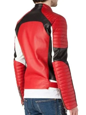 Alternative view of Men Fashion Bikers Red Leather Jacket