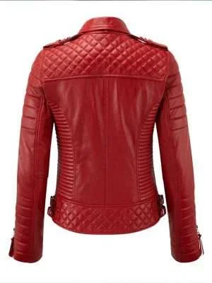 Alternative view of Women's Boda Style Red Quilted Biker Leather Jacket