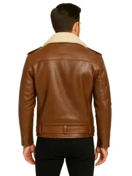 Men’s Brown Leather Motorcycle Jacket With Fur Collar