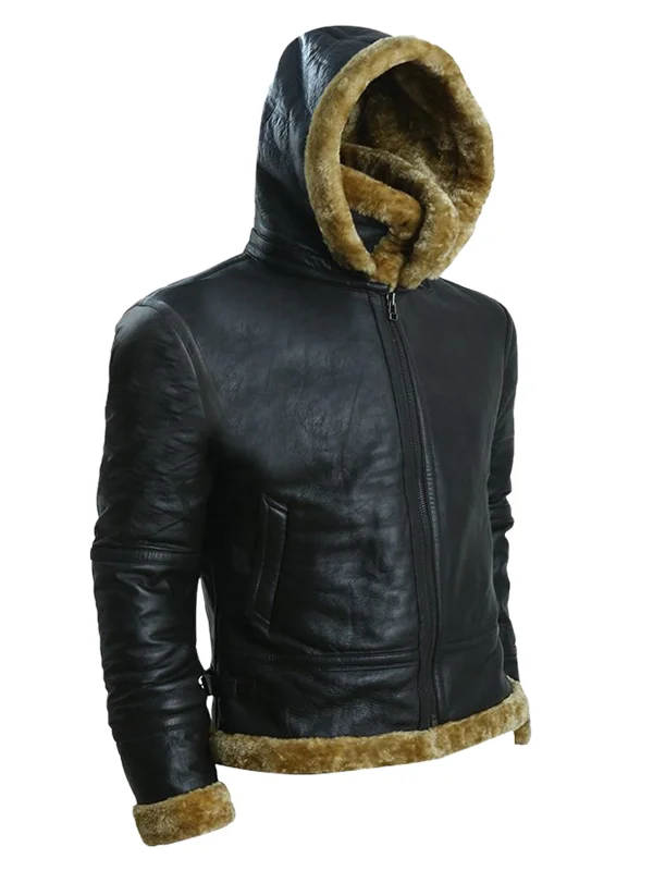 Mens Brown Sheepskin Shearling B3 Bomber Leather Jacket - Image 4
