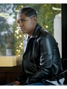 Tamia Cooper inspired leather jacket for women featuring a classic asymmetrical zipper and broad lapel collar for a bold look.