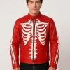 White Skeleton Red Leather Jacket for Men – Front View
