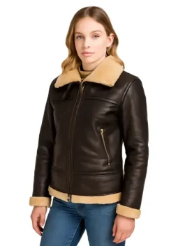 Women Shearling Aviator Bomber Jacket