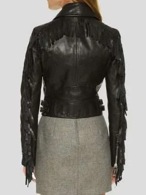 Alternative view of Women's Black Cropped Leather Jacket