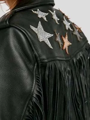 Alternative view of Women's Black Leather Fringe Jacket