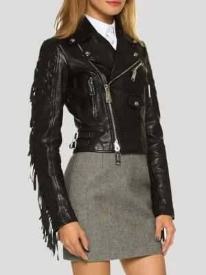 Women's Black Cropped Leather Jacket