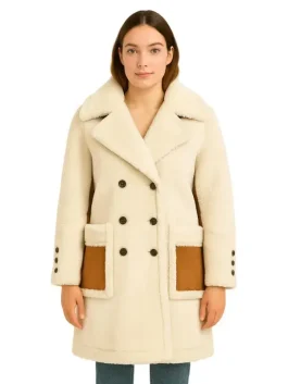Double Breasted White Shearling Coat