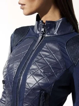 Womens Navy Blue Biker Leather Jacket