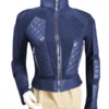 Womens Navy Blue Biker Leather Jacket