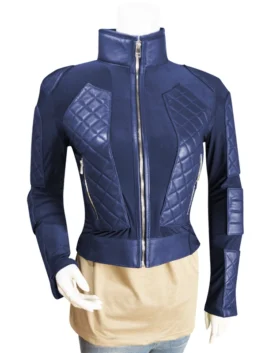 Womens Navy Blue Biker Leather Jacket