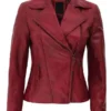 Women’s Red Asymmetrical Slim Fit Leather Jacket