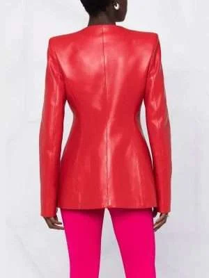 Alternative view of Women’s Red Collarless Leather Jacket