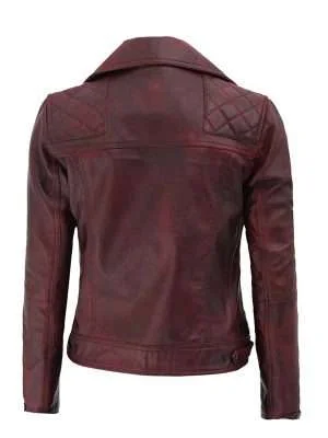 Alternative view of Women’s Red Distressed Leather Motorcycle Jacket