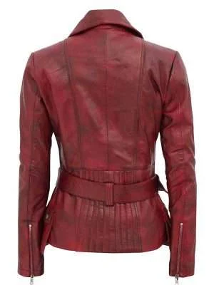 Womens-Red-Lambskin-Biker-Distressed-Leather-Jacket