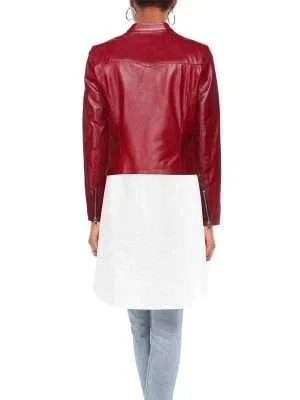Alternative view of Women’s Red Slim-Fit Leather Cafe Racer Jacket
