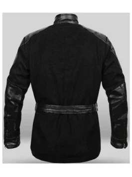 Age Of Ultron Nick Fury Jacket seen from the back to display the seamless leather panels and durable stitching.