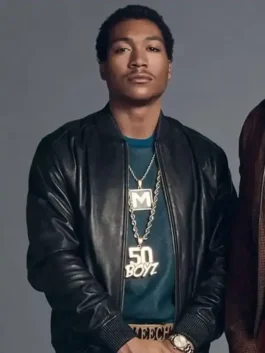 BMF Demetrius ‘Lil Meech’ Flenory Black Bomber Jacket featuring a sleek design and comfortable fit.