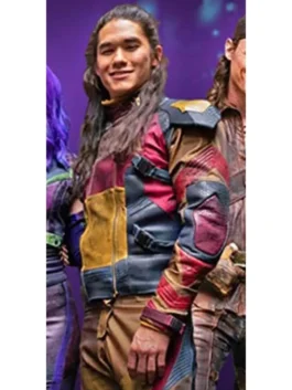 Booboo Stewart Jay Descendants 3 Biker Style Maroon and Yellow Leather Jacket