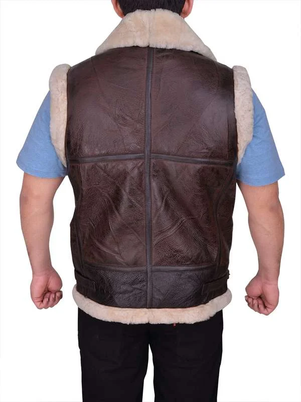 Men Sheepskin Brown Vest - Image 2