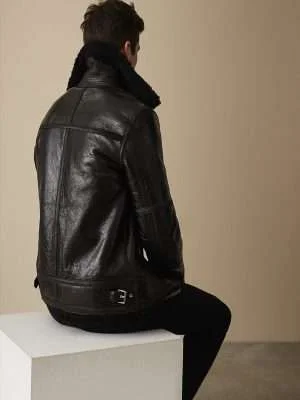Alternative view of Men Black Shearling Bomber Leather Jacket