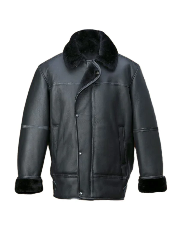 Men Black Aircraft Shearling Jacket - Image 4