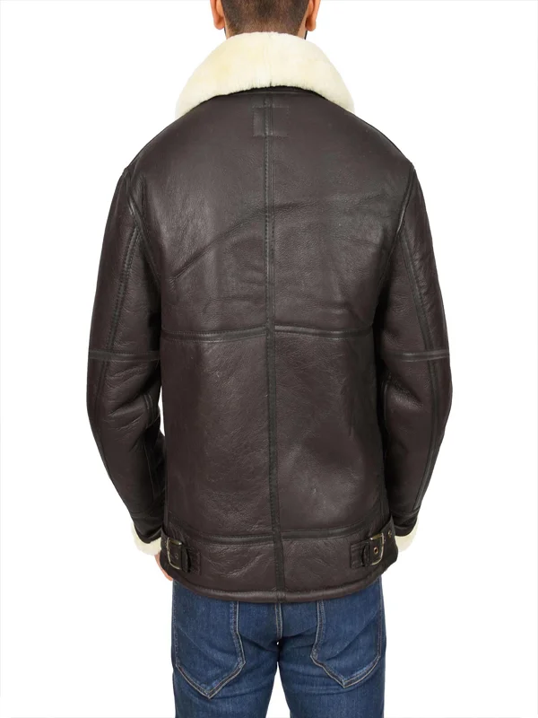 Men Dark Brown Shearling Leather Jacket - Image 3
