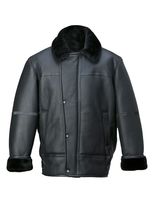 Men Black Aircraft Shearling Jacket