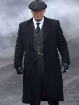 Thomas Shelby Trench Coat featuring professional black panels and a luxury single-breasted button closure.