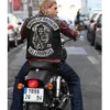 Sons of anarchy leather jacket worn by Jax Teller while riding a motorcycle. Features the large SOA Reaper patch. soa leather jacket