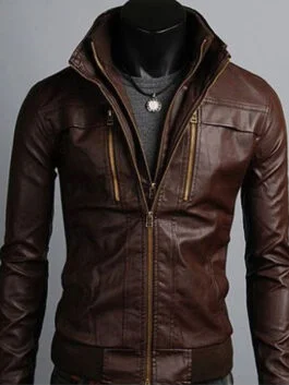 Men Brown Bomber Leather Jacket