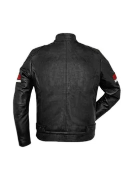 Men's Black Cafe Racer Red and White Striped Jacket