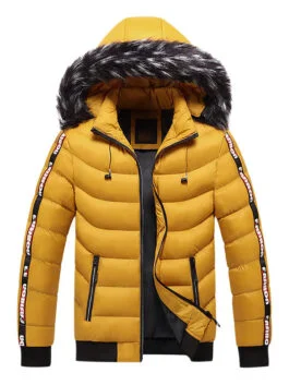 Men Hooded Puffer Yellow Jackets
