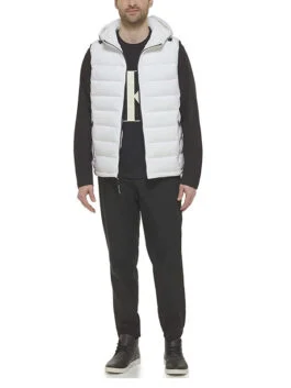 White Hooded Puffer Vest For Men