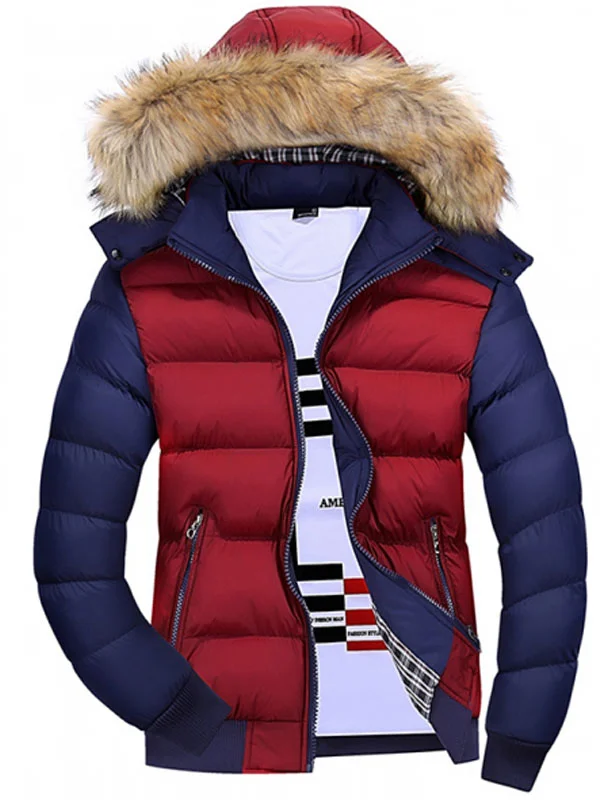 Men's Hooded Puffer Jackets Wool Collar - Image 3