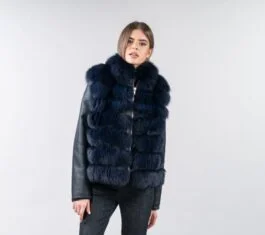 Fox Fur With Leather Sleeves Jacket For Women