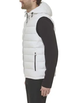 White Hooded Puffer Vest For Men