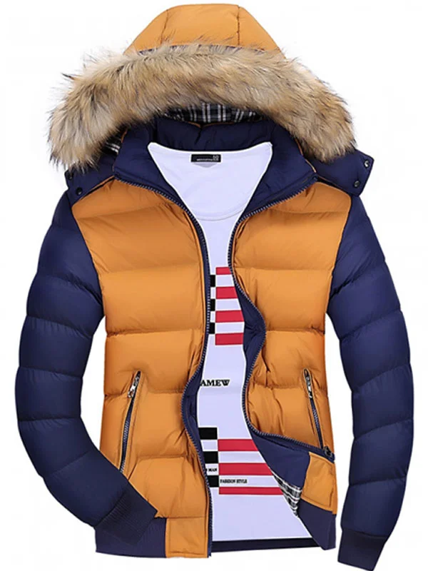 Men's Hooded Puffer Jackets Wool Collar - Image 4