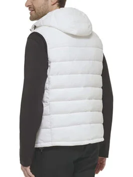 White Hooded Puffer Vest For Men