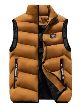 Men Regular Outwear Puffer Brown Vest