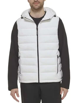 White Hooded Puffer Vest For Men