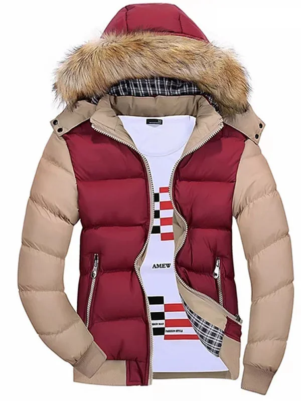 Men's Hooded Puffer Jackets Wool Collar - Image 5