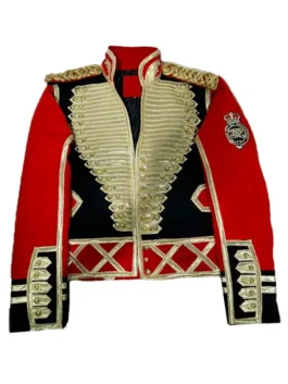 Michael Jackson Leave Me Alone jacket mens , a red and black military style jacket with elaborate gold braiding and shoulder epaulets. Michael Jackson Leave Me Alone jacket outfit.