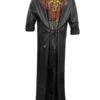 Rear view of a Mortal Kombat Shang Tsung coat featuring a vibrant red and yellow dragon graphic on black leather. Ideal for Shang Tsung cosplay coat fans.