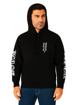 Streetwear Vertical Logo Black Hoodie
