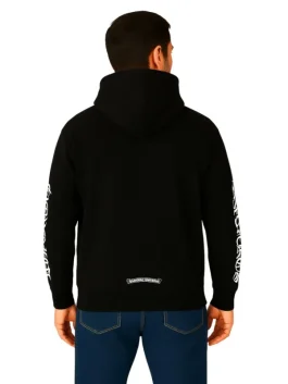 Streetwear Vertical Logo Black Hoodie (Back)